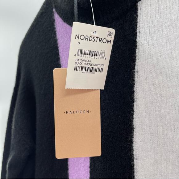 NWT Halogen Nordstrom’s Mock Neck Ultra Soft Sweater Black Purple Ivory Stripe - Picture 7 of 9